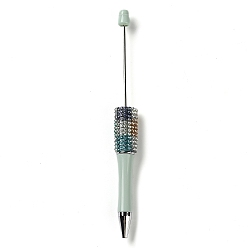 Dark Sea Green Plastic & Iron Beadable Pens, Ball-Point Pen, with Rhinestone, for DIY Personalized Pen with Jewelry Bead, Dark Sea Green, 145x14.5mm