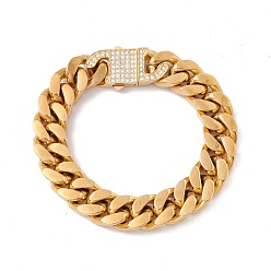 Золотой Ионное покрытие (ip) 304 браслет из цепочек из нержавеющей стали с застежкой-замком из кристаллов и страз для женщин, золотые, 8-7/8 дюйм (22.5 см), ссылка: 18x14x6.5 mm