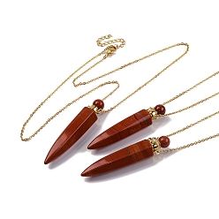 Красный Камень Ожерелья с подвесками в виде флаконов духов из натуральной красной яшмы, 304 & 201 ожерелья из нержавеющей стали с цепочкой для женщин, золотые, 18.70 дюйм (47.5 см)