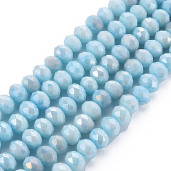 Light Sky Blue Opaque Baking Painted Glass Beads Strands, Imitation Stones, Faceted, AB Color Plated, Rondelle, Light Sky Blue, 8x6mm, Hole: 1.2mm, about 63~64pcs/strand, 15.87 inch~16.14 inch(40.3~41cm)