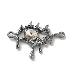 Clear Alloy Connector Charms, Melting Eye Links with Glass, Lead Free & Cadmium Free, Gunmetal, Clear, 21x30.5x4mm, Hole: 1.6mm