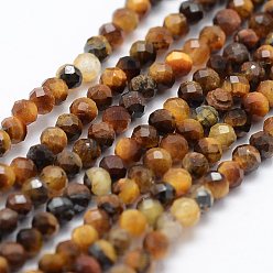 Tiger Eye Natural Tiger Eye Beads Strands, Faceted, Round, 2mm, Hole: 0.5mm, about 190pcs/strand, 14.9 inch(38cm)