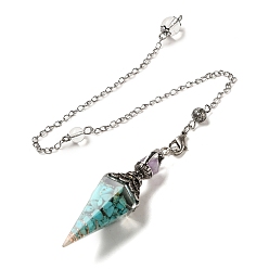 Синтетическая Бирюза Смоляной пуля биолокационный маятник большие подвески, с синтетической бирюзовой крошкой внутри и фурнитурой из сплава цвета старинного серебра, без свинца и без кадмия, 325 мм, отверстие : 1.6 мм