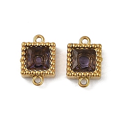 Фиолетовый Ионное покрытие (ip) 304 подвески-шармы из нержавеющей стали с квадратными звеньями из кубического циркония, реальный 18 k позолоченный, фиолетовые, 9.5x6.5x3 мм, отверстие : 0.9 мм