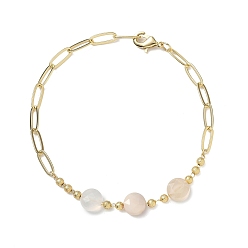 Cherry Blossom Agate Natural Cherry Blossom Agatee Faceted Flat Round Beaded Brass Paperclip Chain Bracelets, Long-Lasting Plated, Golden, 8.50 inch(21.6cm)