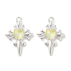 Желтый Подвески из сплава со стразами, без свинца и без кадмия, крестик, серебряные, желтые, 25.5x18x4 мм, отверстие : 1.8 мм