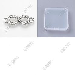 Platine 50pcs liens/connecteurs en alliage de cristal strass, infini, platine, 22.5x8x2.5mm, Trou: 1.5mm