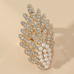 Light Gold Овальные пластиковые кольца с имитацией жемчуга и стразами, регулируемые кольца из сплава, золотой свет