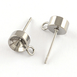 Stainless Steel Color 201 Stainless Steel Stud Earring Settings, with Loop and 304 Stainless Steel Pins, Stainless Steel Color, Fit for SS14(3.4~3.5mm) rhinestone, 4mm, Hole: 2mm, Pin: 0.8mm