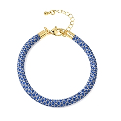 Blue Braided Round Polyester Cord Bracelet Makings, with Brass Findings and 202 Stainless Steel Lobster Claw Clasps, Golden, Blue, 7.28 inch(18.5cm)