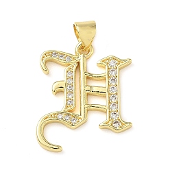 Letter H Латунные микро проложить кубического циркония подвески, стойки покрытие, без свинца и без кадмия, долговечный, реальный 18 k позолоченный, буквы, Письмо ч, 22.5x18.5x1.8 мм, отверстие : 3.5x5 мм