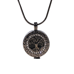 Gunmetal Alloy Urn Ashes Necklaces, Tree of Life Pendant Necklace, Gunmetal, 17.72 inch(45cm)