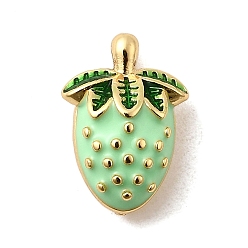 Светло-зеленый Латунь эмаль подвески, клубничное очарование, долговечный, без кадмия и без свинца, реальный 18 k позолоченный, светло-зеленый, 16x11x7 мм, отверстие : 1.2 мм