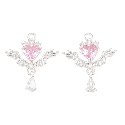 Посеребрённый Латунные микро проложить кубического циркония подвески, крылатые прелести, 925 серебро покрытием, 23x20x4 мм, отверстие : 1.6 мм