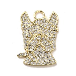 Golden Brass Micro Pave Cubic Zirconia Pendants, Long-Lasting Plated, Dog, Golden, 25.5x18x2.5mm, Hole: 3.4mm