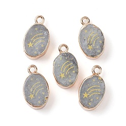 Labradorite Natural Labradorite Pendants, Golden Plated Brass Oval Charms with Star, 17.5x10.5x5mm, Hole: 1.6mm