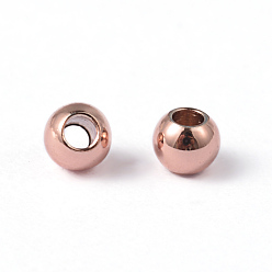Розовое Золото Круглое ионное покрытие (ip) 304 шарики из нержавеющей стали, розовое золото , 3 мм, отверстие : 1 мм