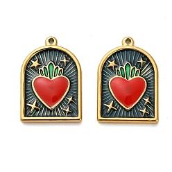 Темно-серый 304 подвески из нержавеющей стали, арка со священным сердцем, с эмалью, реальный 18 k позолоченный, ионное покрытие (ip), темно-серый, 20.5x14x2.5 мм, отверстие : 1.2 мм