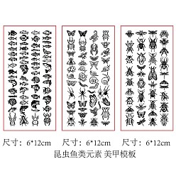 Insects Шаблоны для нейл-арта своими руками из нержавеющей стали, шаблонный инструмент, прямоугольные, насекомые, 12x6 см, 3 шт / комплект