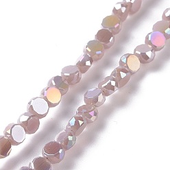 Rosy Brown Electroplate Glass Beads Strands, AB Color Plated, Faceted, Flat Round, Rosy Brown, 4.5x3mm, Hole: 1mm, about 145~150pcs/strand, 22.83''(58cm)