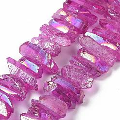 Magenta Natural Quartz Crystal Points Beads Strands, Dyed, Nuggets, Magenta, 15~30x4~8x4~7mm, Hole: 1mm, 8 inch