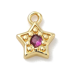 Фуксиновый Латунные микро проложить кубического циркония прелести, звезды прелести, без кадмия и без свинца, долговечный, стойки покрытие, реальный 18 k позолоченный, красно-фиолетовые, 8x6.5x1.7 мм, отверстие : 1 мм