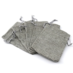 Gray Rectangle Burlap Storage Bags, Drawstring Pouches Packaging Bag, Gray, 14x10cm