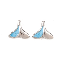 Светло-Синий 304 нержавеющей стальной эмали подвески, прелести рыбий хвост, цвет нержавеющей стали, голубой, 13x15.5x4.5 мм, отверстие : 1.5 мм