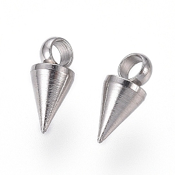 Stainless Steel Color 304 Stainless Steel Pendants, Spike/Cone, Stainless Steel Color, 7.5x3mm, Hole: 1.8~2mm