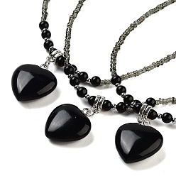 Обсидиан Ожерелья с подвесками в форме сердца из натурального обсидиана, ожерелья из бисера для женщин, 18.70 дюйм (47.5 см)