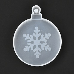 White DIY Pendant Silicone Molds, Resin Casting Molds, Clay Craft Mold Tools, Flat Round with Snowflake Pattern, White, 80x64x12mm, Hole: 4.5mm