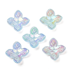 Light Blue Plating Opaque Acrylic Beads, Iridescent, Flower, Light Blue, 10x10x4mm, Hole: 1.3mm