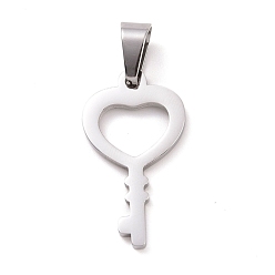 Stainless Steel Color 304 Stainless Steel Pendants, Heart Key, Stainless Steel Color, 30x16x2mm, Hole: 9x5mm