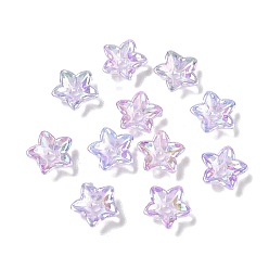 Lilac Transparent Acrylic Bead Caps, Flower, UV Plating, 5-Petals, Lilac, 8x8.5x3mm, Hole: 1.6mm
