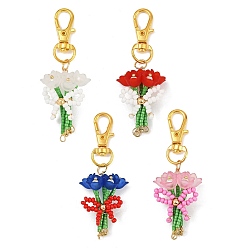 (52) Непрозрачная лаванда 4шт 4 цветов букет ручная работа стеклянные бусины и акриловые подвески украшения, с сплава шарнирного когтя омара застежками, разноцветные, 70 мм, 1 шт / цвет