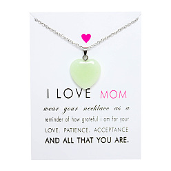 6488 white card light green Mother's Day Natural Stone Luminous Stone Fluorescent Multicolor Heart Pendant Stainless Steel Chain Card Necklace