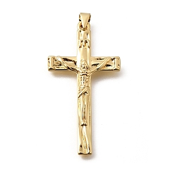 Настоящее золото 18K Латунные подвески, подвески в виде креста-распятия, стойки покрытие, долговечный, без кадмия и без свинца, реальный 18 k позолоченный, 43x22.5x4 мм, отверстие : 3.5x3.5 мм