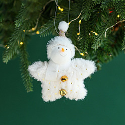 Снеговик Тканевая кукла с подвеской-колокольчиком, для елки подвесные украшения, снеговик, 95x90x20 мм