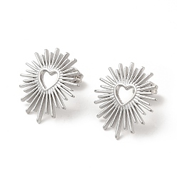 Stainless Steel Color 304 Stainless Steel Hollow Out Heart Stud Earrings for Women, Stainless Steel Color, 19.5x17.5mm, Pin: 1mm