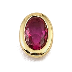 Magenta Brass Pave Cubic Zirconia Cabochons, Oval, Faceted, Pointed Back, Rack Plating, Long-Lasting Plated, Cadmium Free & Lead Free, Real 18K Gold Plated, Magenta, 6.5x4.5x2mm