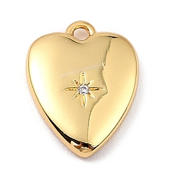 Clear Brass Micro Pave Cubic Zirconia Charms, Long-Lasting Plated, Real 18K Gold Plated, Heart with Star, Clear, 13x10x2mm, Hole: 1mm