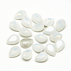 White Opal DIY Pointed Back K9 Glass Rhinestone Cabochons, Random Color Back Plated, Faceted, teardrop, White Opal, 18x13x6.5mm