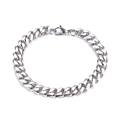 Stainless Steel Color Men's 304 Stainless Steel Cuban Link Chain Bracelets, with Lobster Claw Clasps, Stainless Steel Color, 8-7/8 inch(22.5cm)