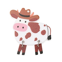 Coconut Brown Printed Opaque Resin Pendants, Cowboy Cow Charm, with Platinum Iron Loops, Coconut Brown, 37x33x3mm, Hole: 1.6mm
