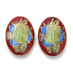 Темно-Красный Бусины ручной работы перегородчатой, овальные с рыбой рисунком, темно-красный, 43x30x12 мм, отверстие : 1.8~2 мм