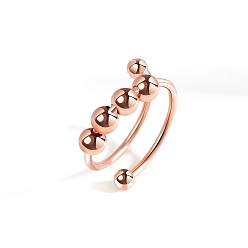 Rose Gold Brass Cuff Rings, Rotating Beaded Ring for Calming Worry, Rose Gold, US Size 8(18.1mm)