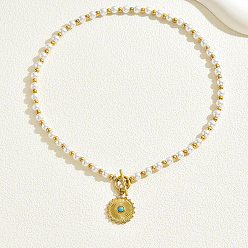 Золотой 201 Винтажное ожерелье с подвеской-крестиком из искусственного жемчуга из нержавеющей стали для женщин, золотые, 18.11 дюйм (46 см)