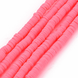Deep Pink Handmade Polymer Clay Bead Strands, Heishi Beads, Disc/Flat Round, Deep Pink, 4x0.5~1mm, Hole: 1.5mm, about 320~447pcs/strand, 15.74~16.92 inch