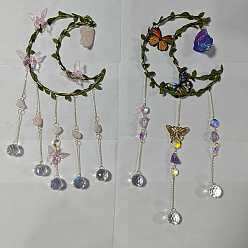 Золотой 2шт. 2 стили железные и акриловые и из искусственной кожи солнцезащитные очки, с круглыми стеклянными подвесками и натуральным розовым кварцем и натуральными аметистовыми крошками, бабочка и луна, золотые, 340~385 мм, 1 шт / стиль