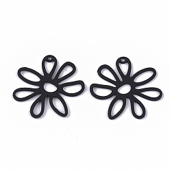 Black Spray Painted Alloy Pendants, Flower, Black, 22.5x23.5x1mm, Hole: 1.2mm